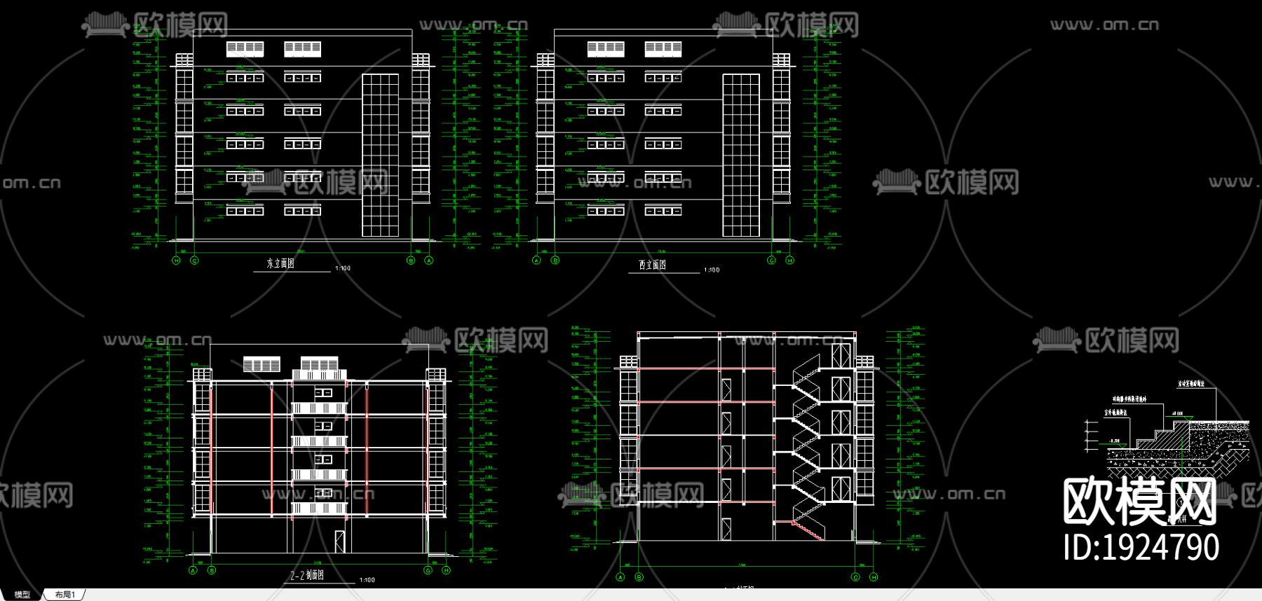 综合楼设计建筑图下载（渲染图3）