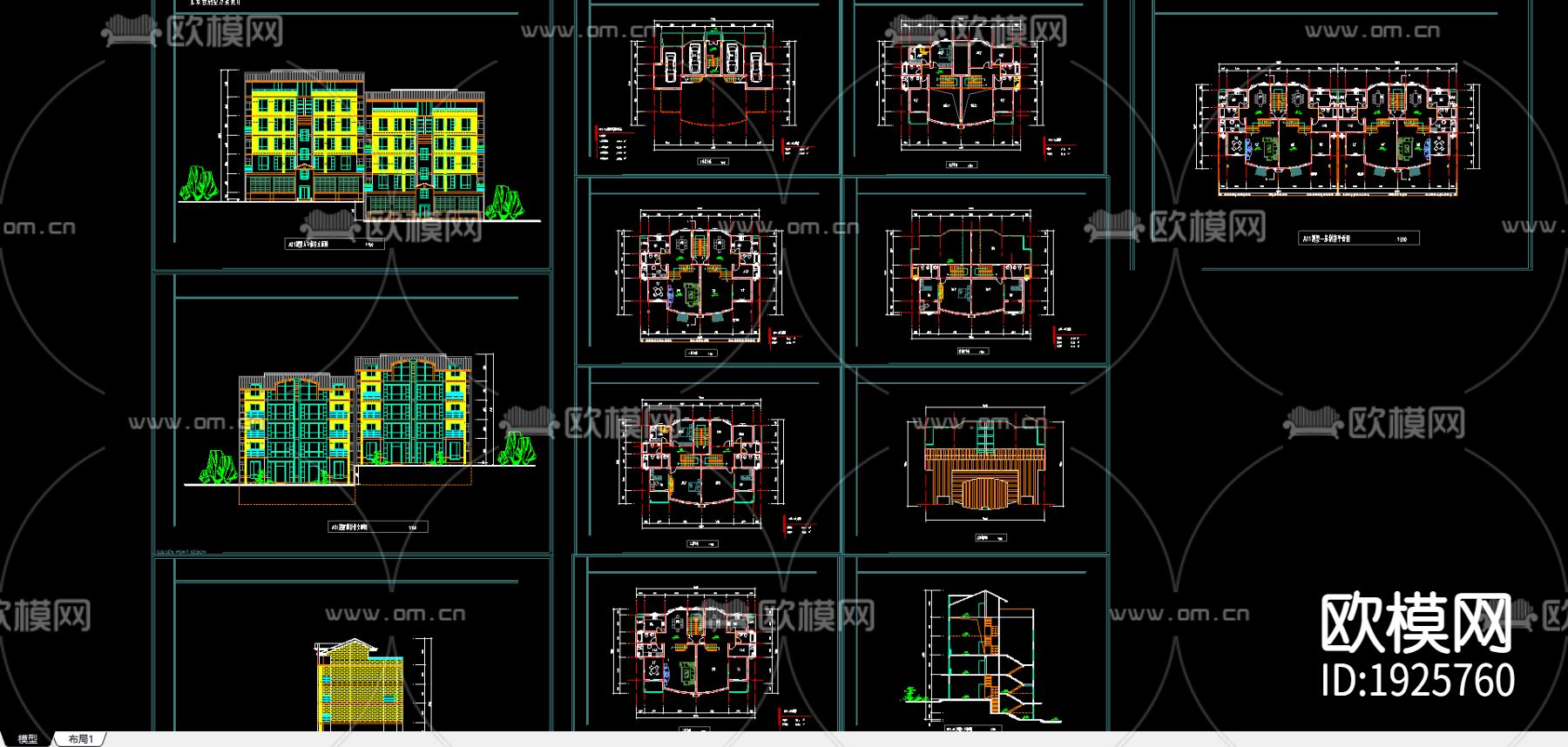 别墅cad平面布置图下载（渲染图1）