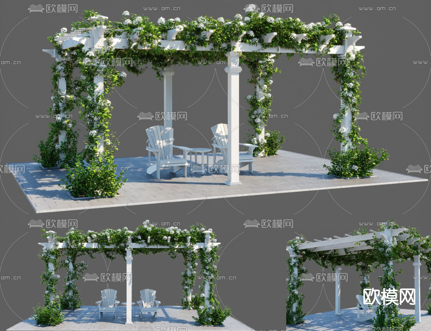现代绿植藤蔓廊架构件3d模型下载（渲染图1）