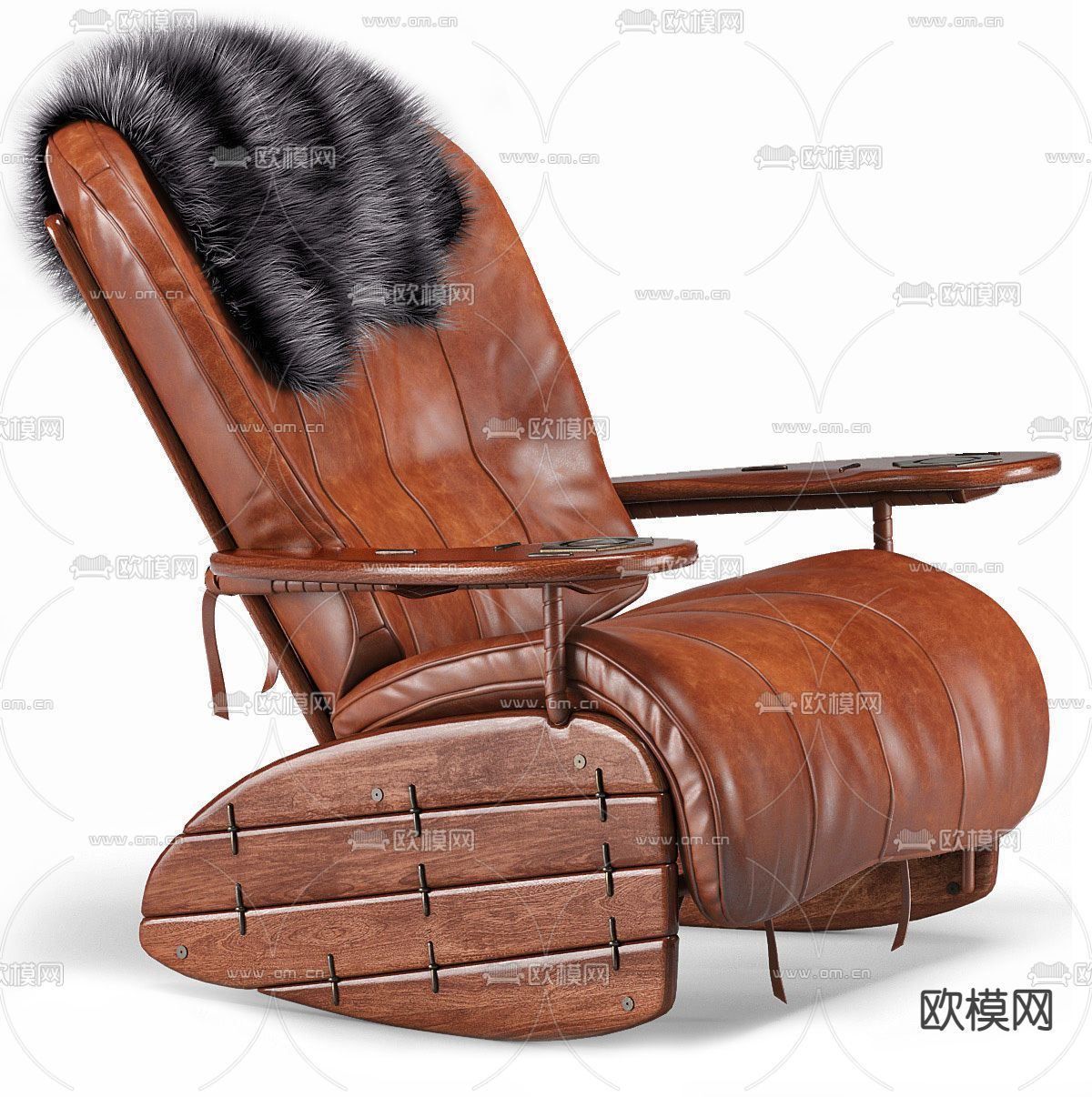 美式皮革休闲沙发3d模型下载（渲染图1）