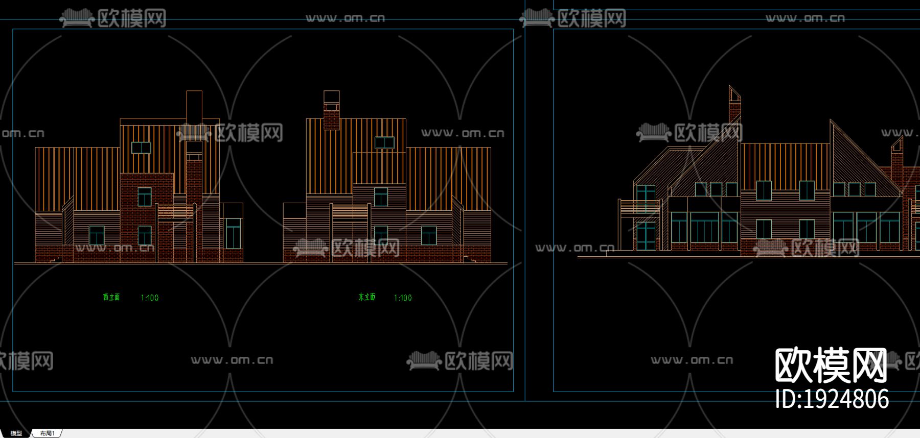 排屋别墅建筑图纸下载（渲染图1）