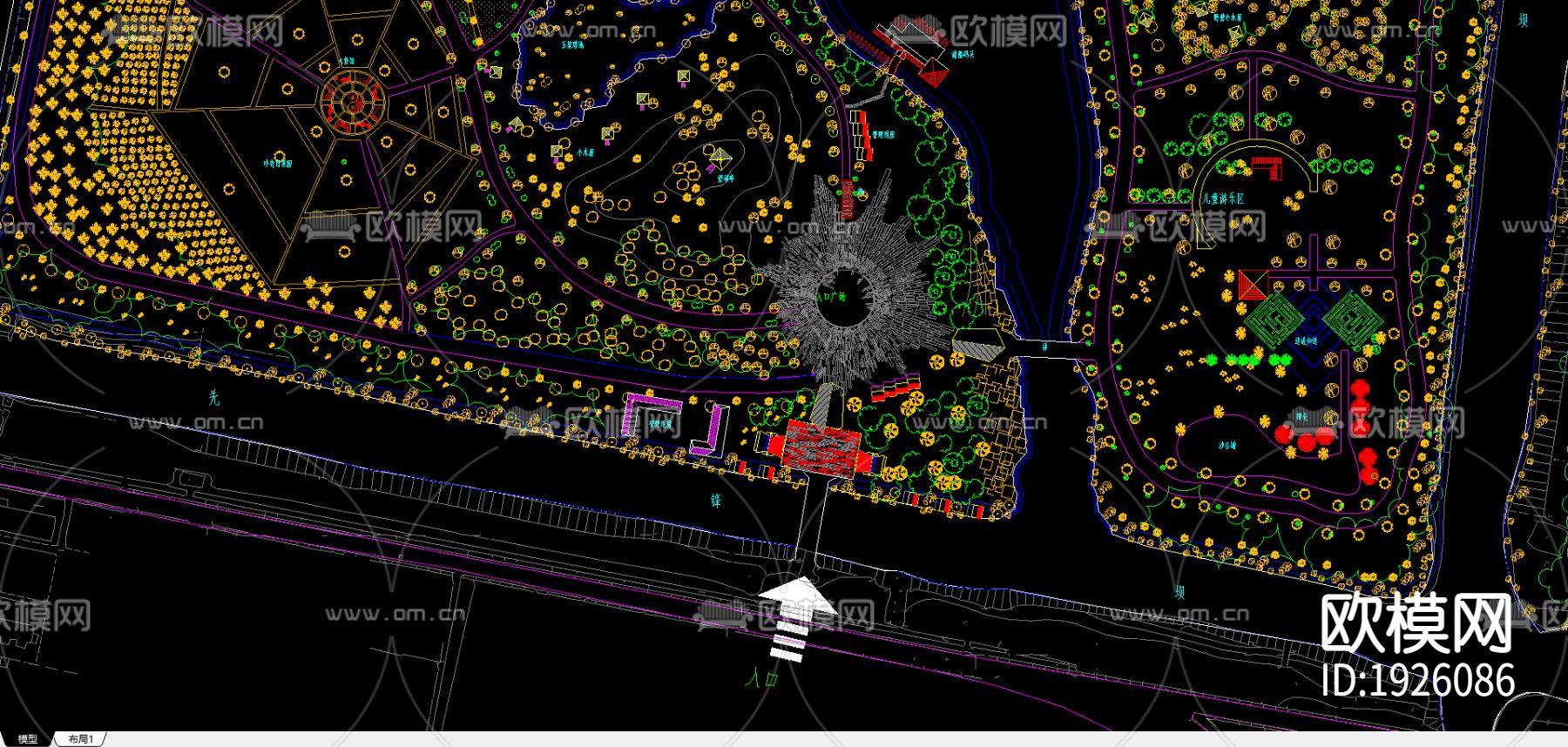 农业生态观光区绿化cad平面图下载（渲染图3）