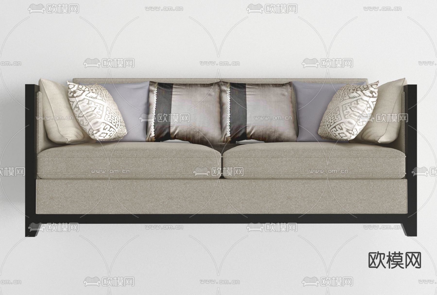 新中式布艺双人沙发免费3d模型下载