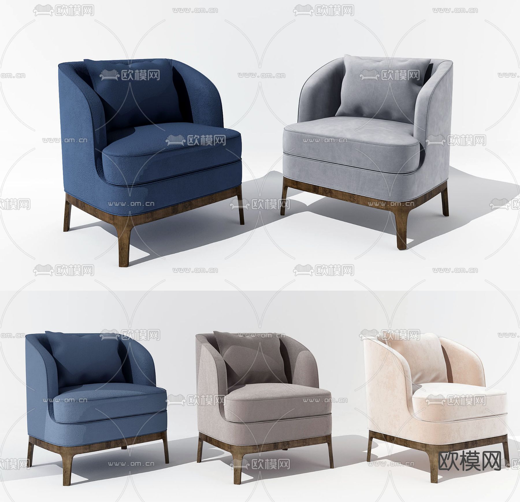 现代布艺单人沙发免费3d模型下载