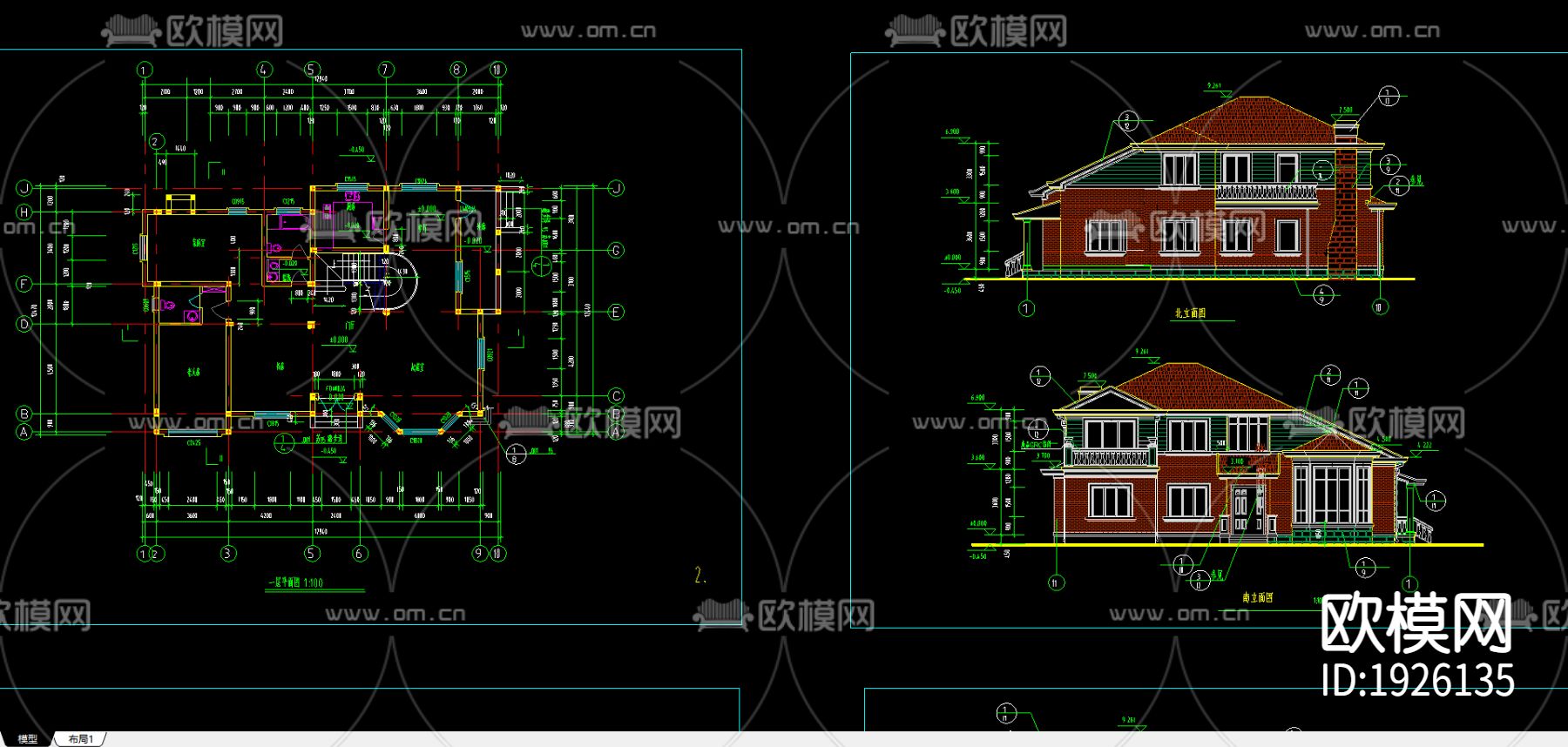 湖边别墅CAD施工图下载（渲染图1）