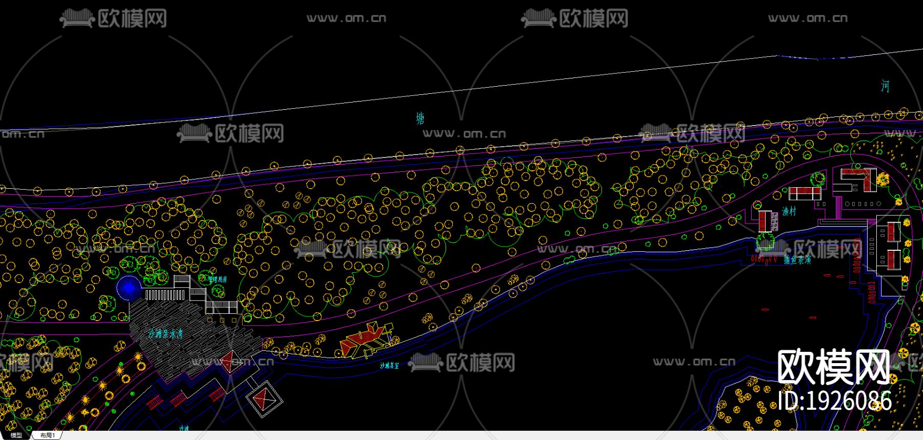 农业生态观光区绿化cad平面图下载（渲染图2）