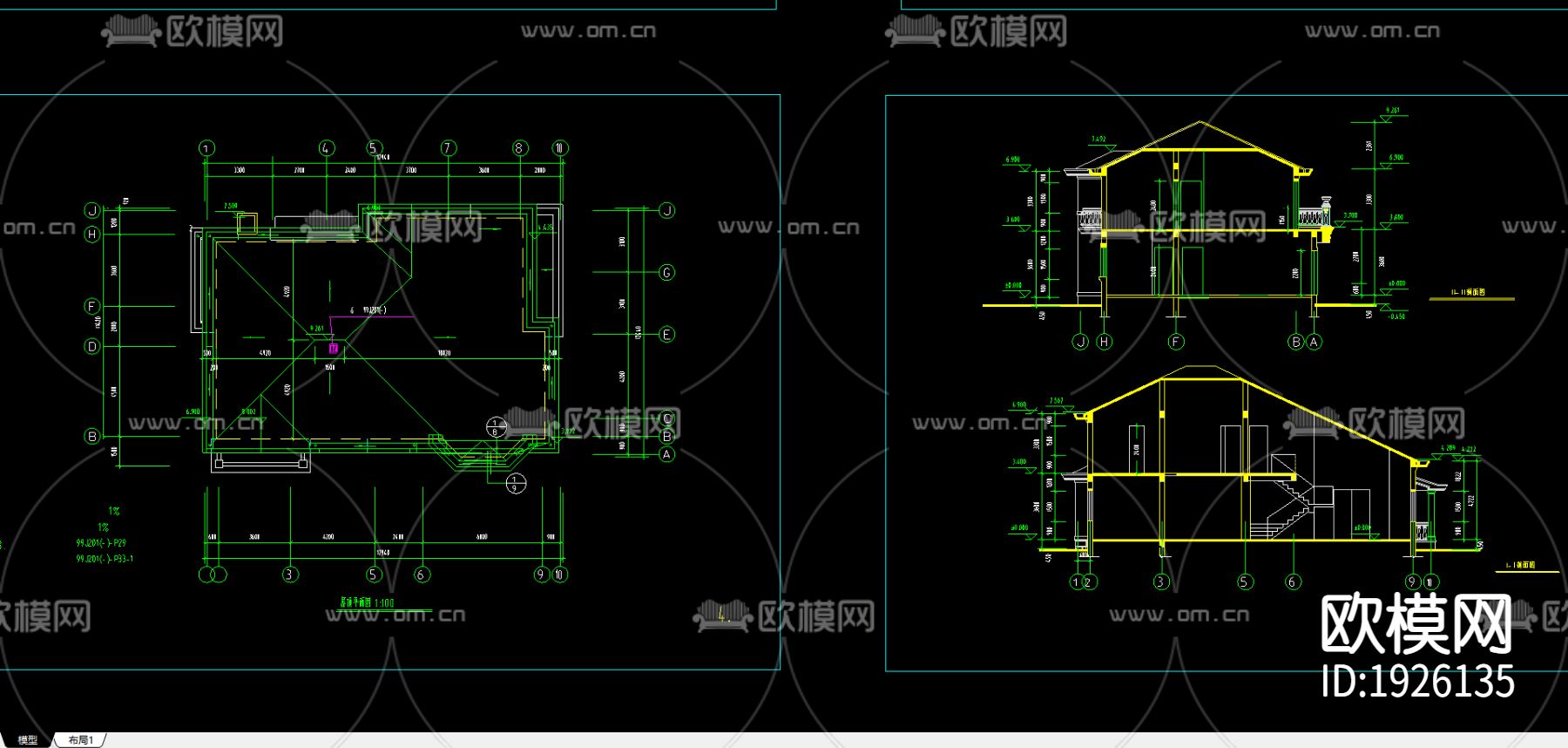 湖边别墅CAD施工图下载（渲染图5）