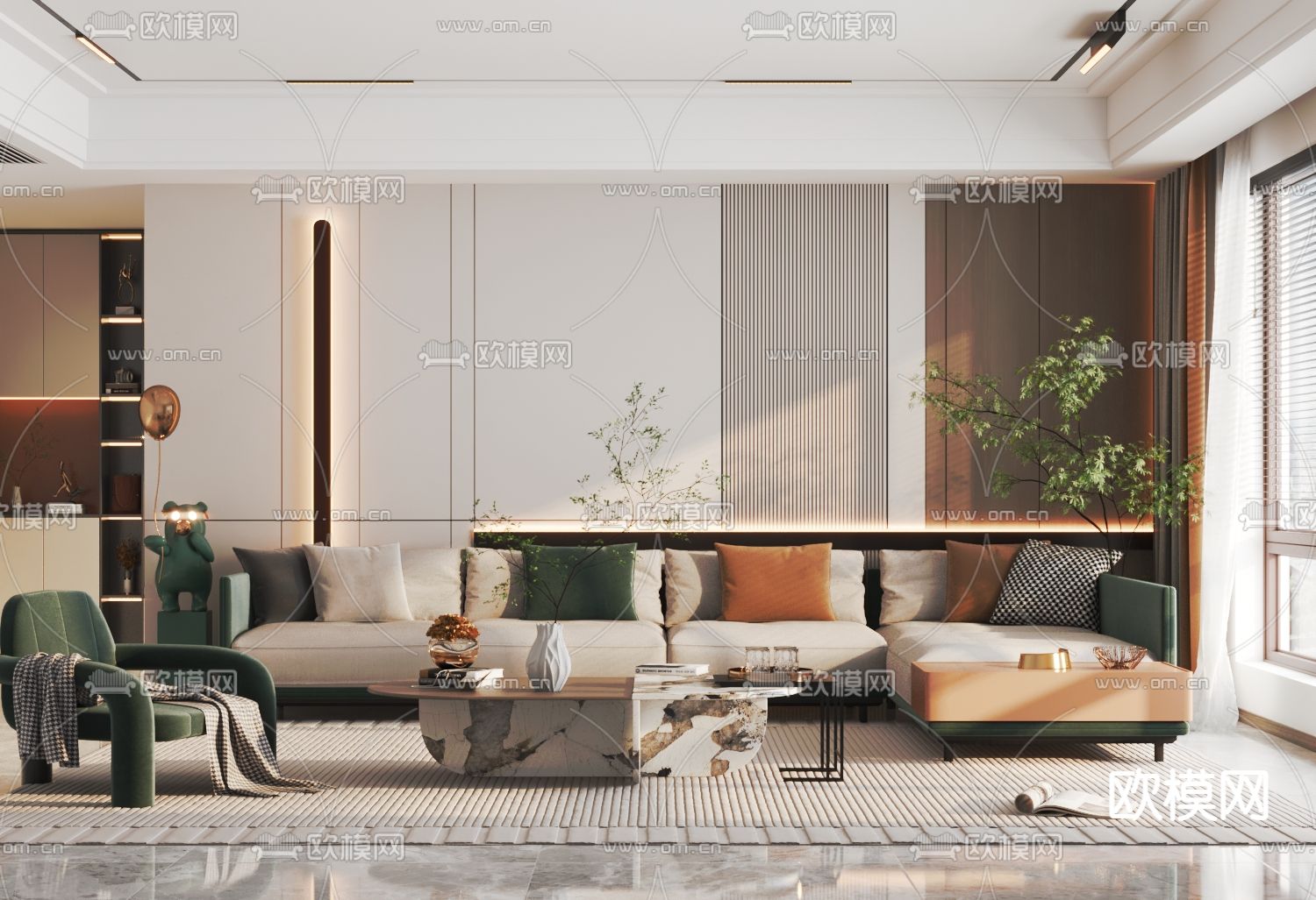 现代布艺转角组合沙发3d模型下载