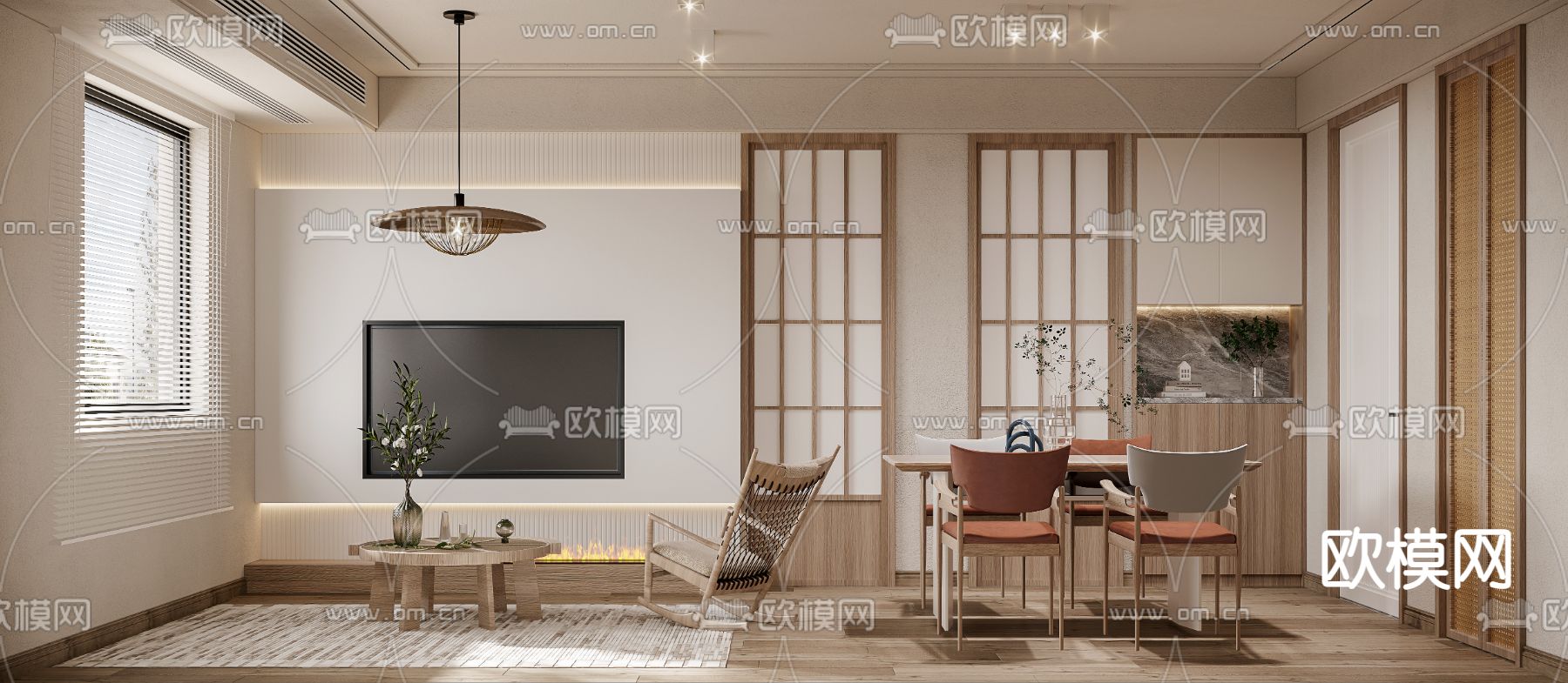 北欧客厅餐厅3d模型下载