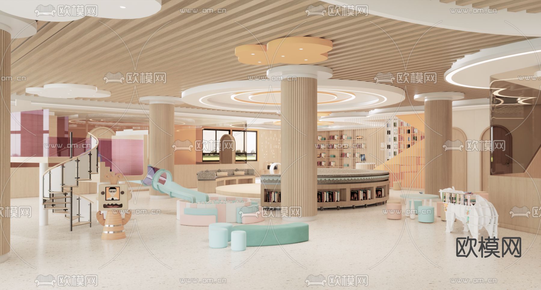 现代儿童教室su模型下载（渲染图1）