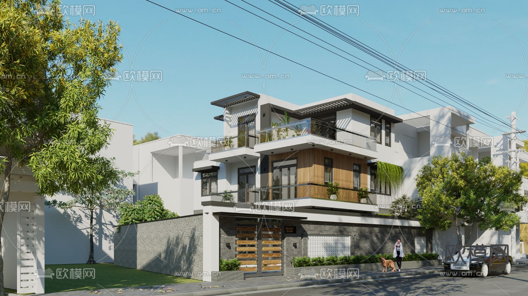 现代别墅外观3d模型下载（渲染图2）