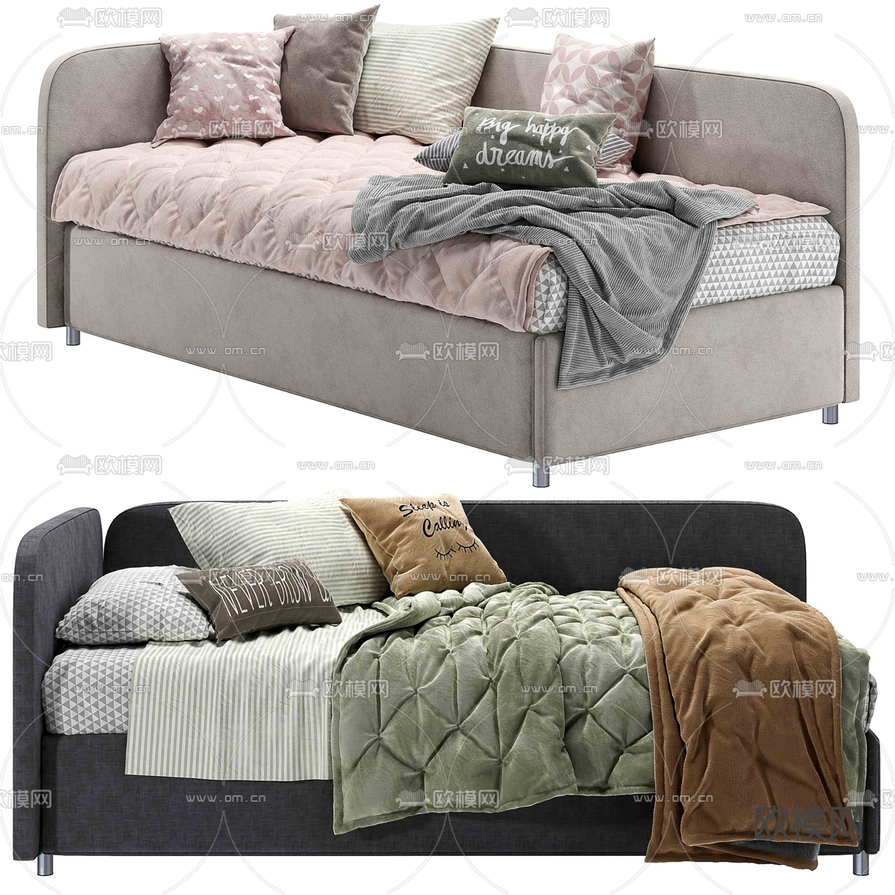 现代布艺儿童床3d模型下载（渲染图1）