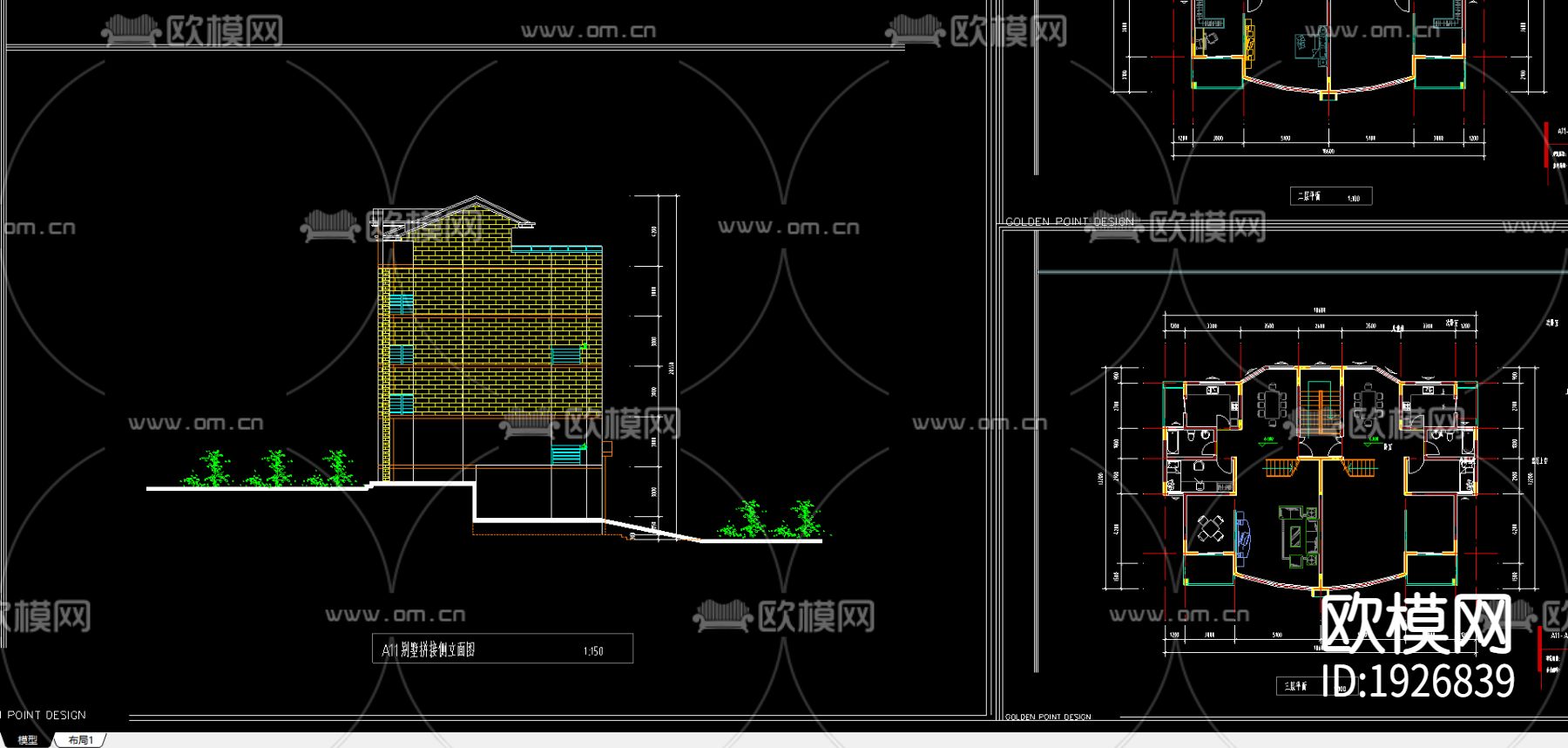 别墅cad平面布置图下载（渲染图4）