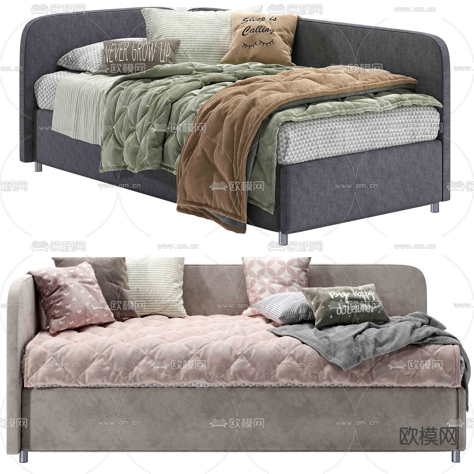 现代布艺儿童床3d模型下载（渲染图4）