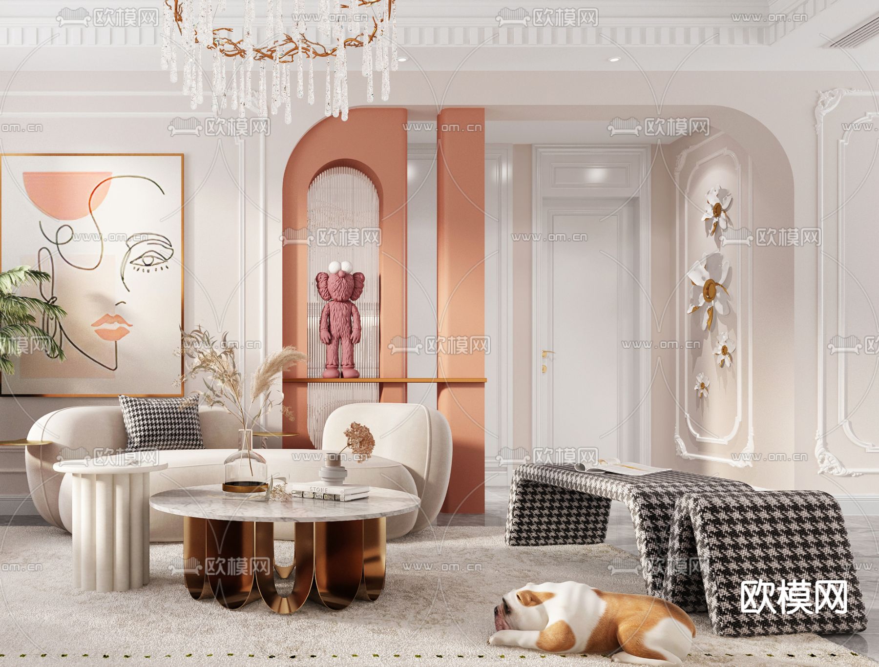 简欧布艺沙发组合3d模型下载（渲染图3）