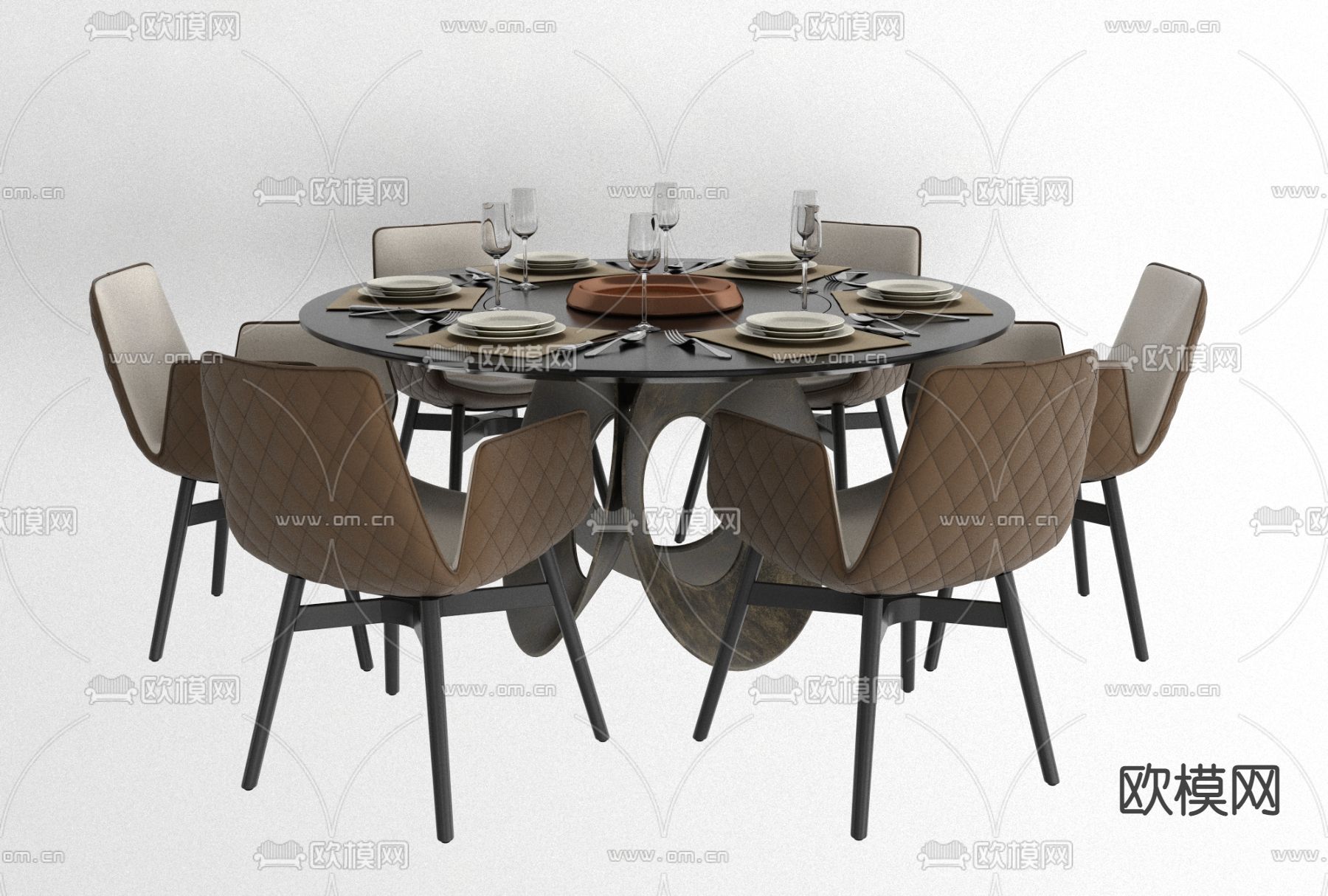 现代轻奢餐桌椅免费3d模型下载