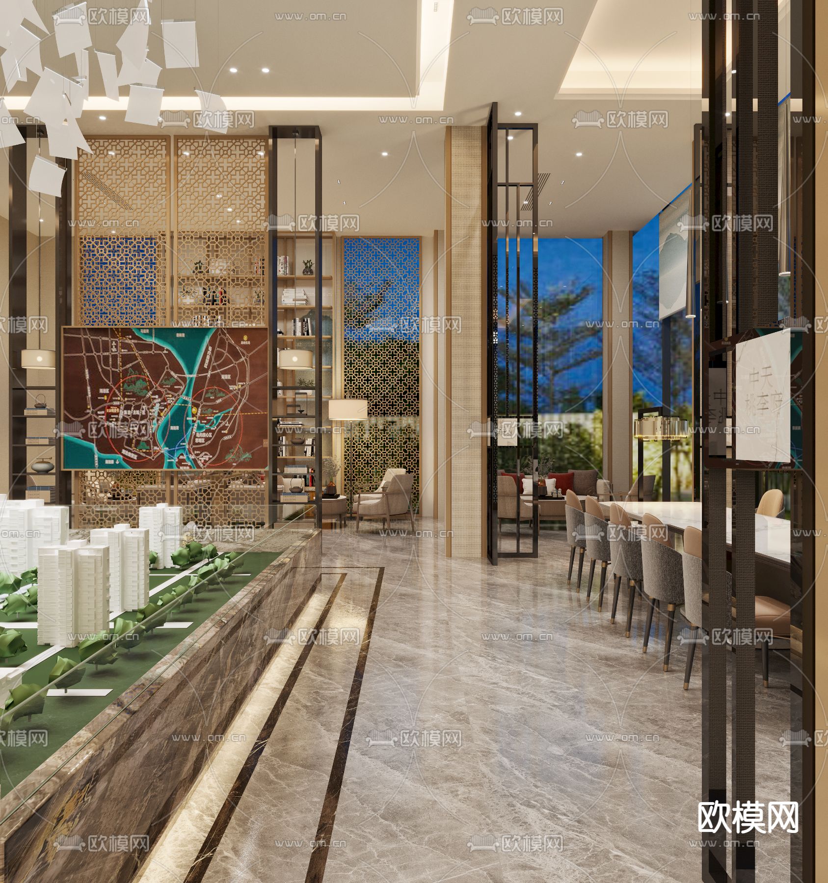 现代轻奢售楼处沙盘区3d模型下载（渲染图3）