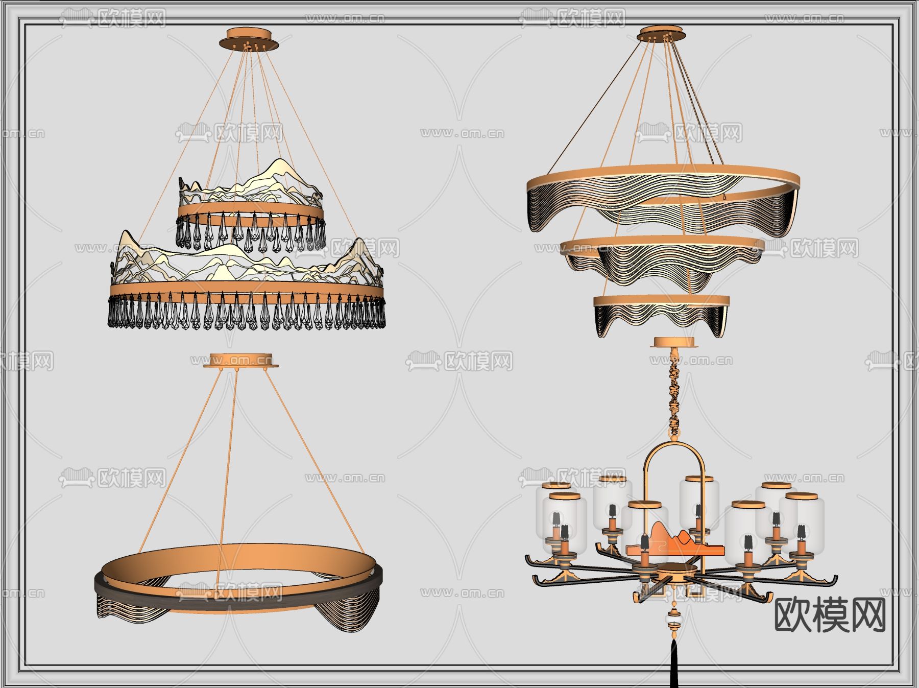 新中式吊灯su模型下载（渲染图2）