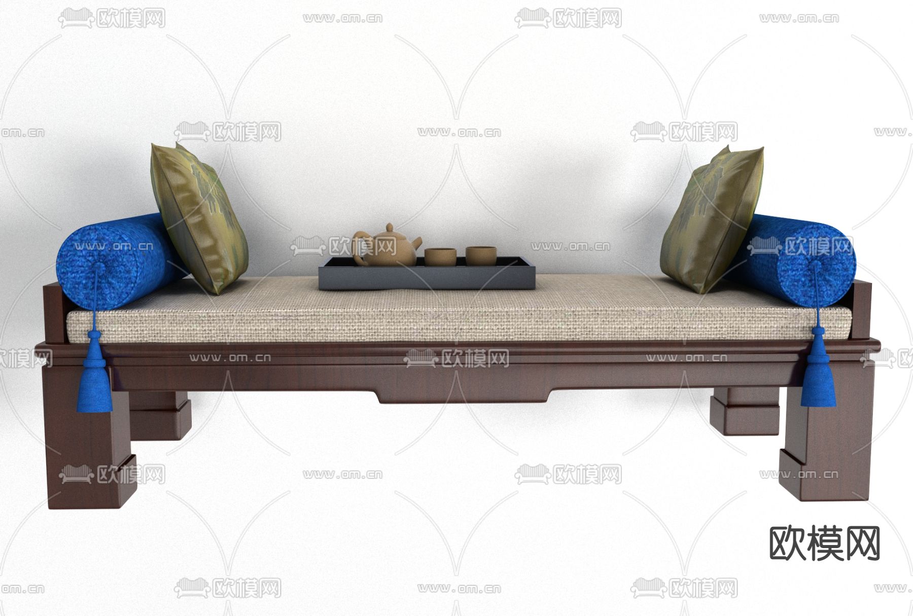 新中式布艺脚踏免费3d模型下载