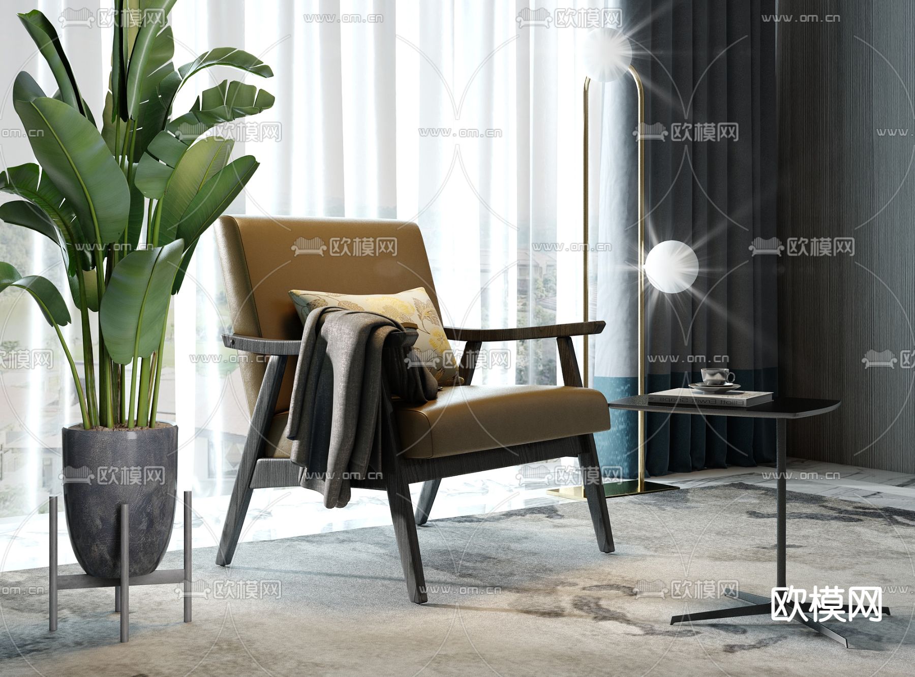 现代轻奢单椅su模型下载