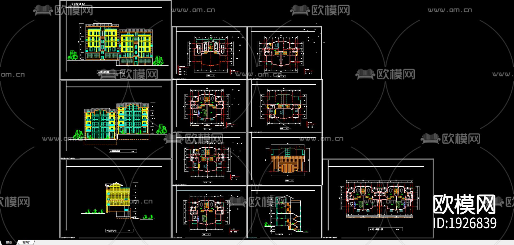 别墅cad平面布置图下载（渲染图1）