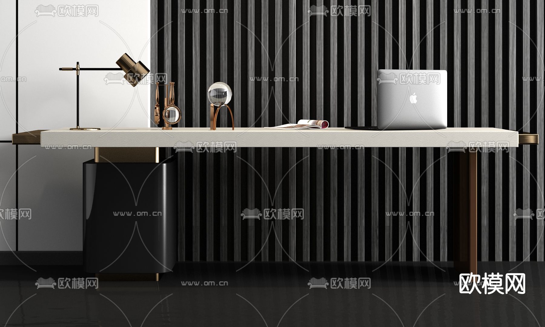 现代皮革书桌su模型下载