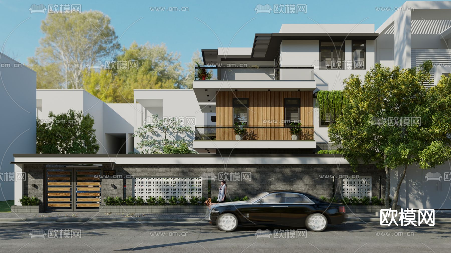 现代别墅外观3d模型下载（渲染图1）