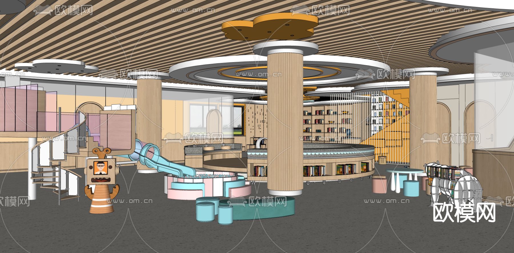 现代儿童教室su模型下载（渲染图2）