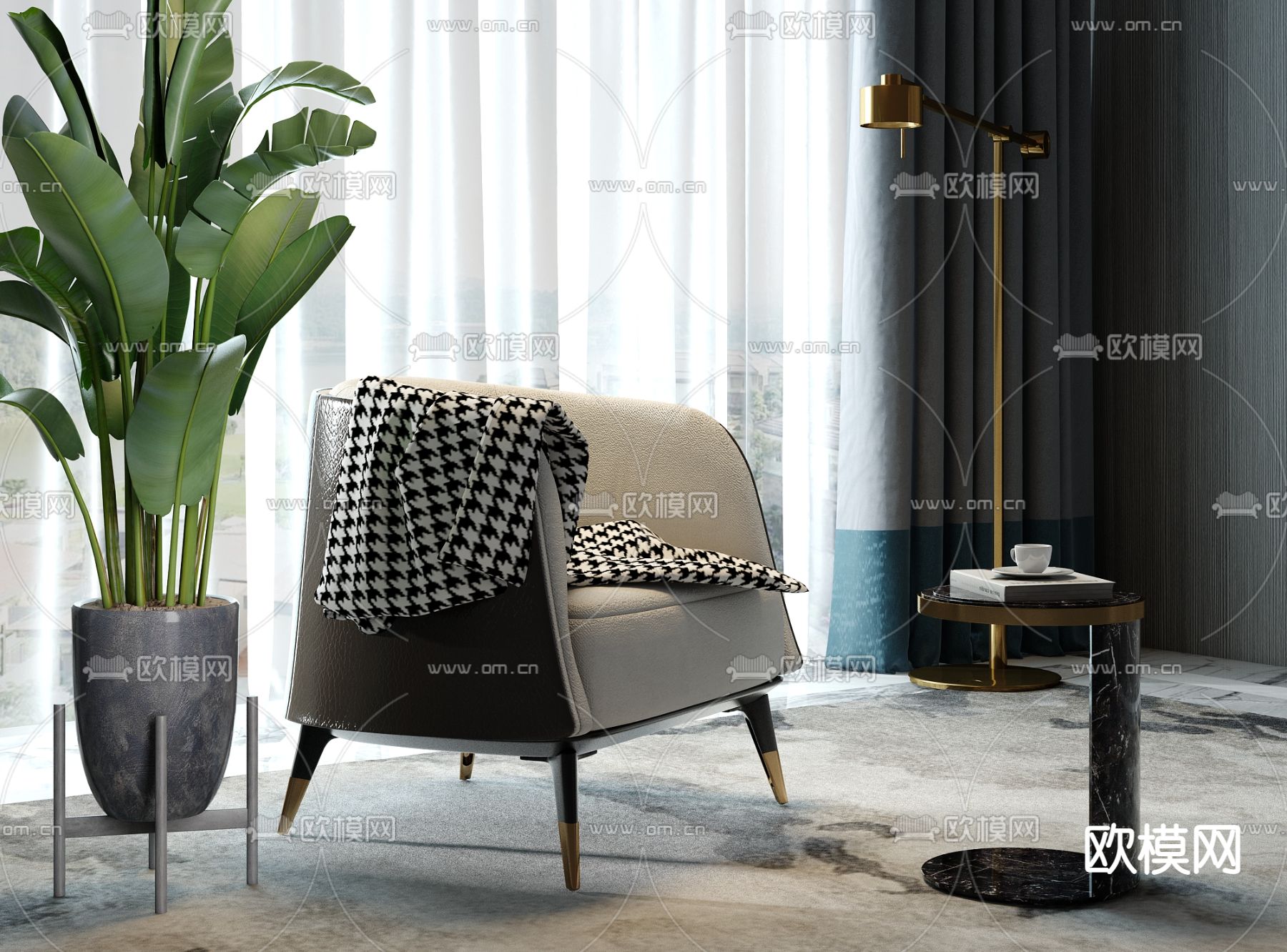 现代轻奢单椅su模型下载