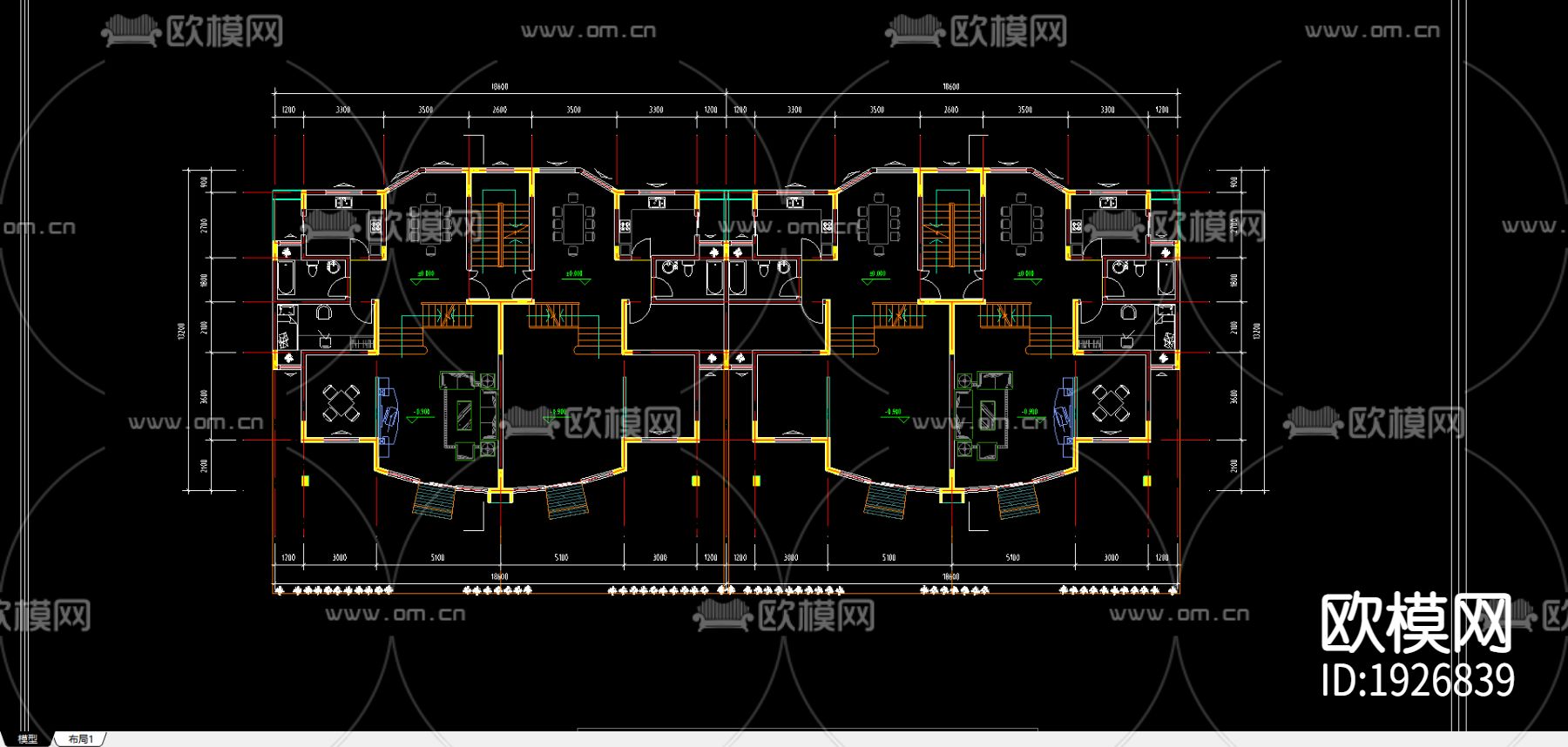 别墅cad平面布置图下载（渲染图2）