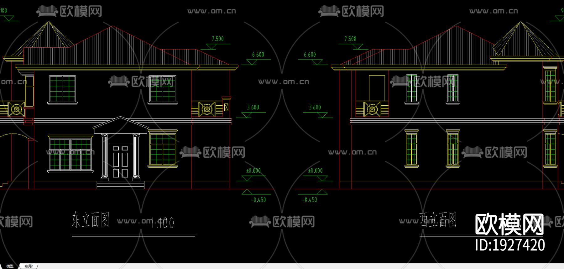 别墅cad平面布置图下载（渲染图3）