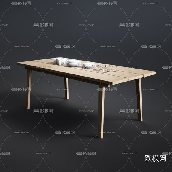 自然风餐桌免费3d模型下载
