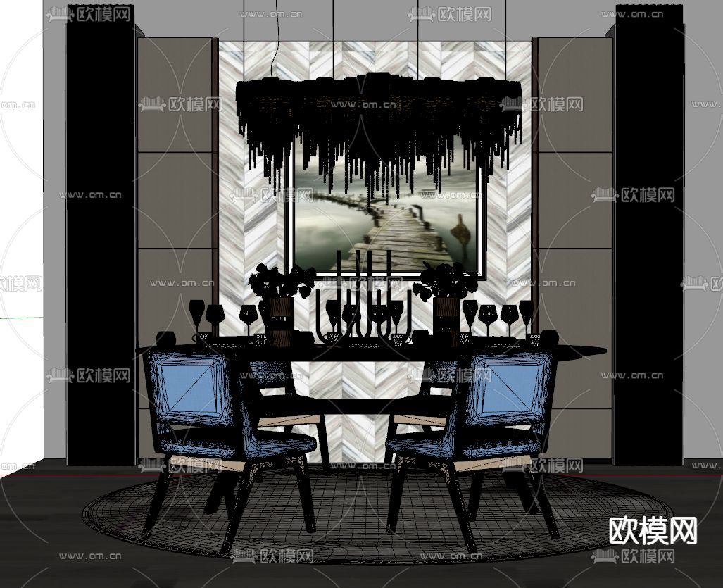 现代轻奢餐桌椅su模型下载（渲染图2）