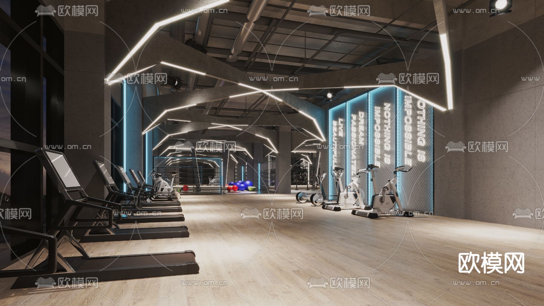 现代高级灰健身房3d模型下载（渲染图3）