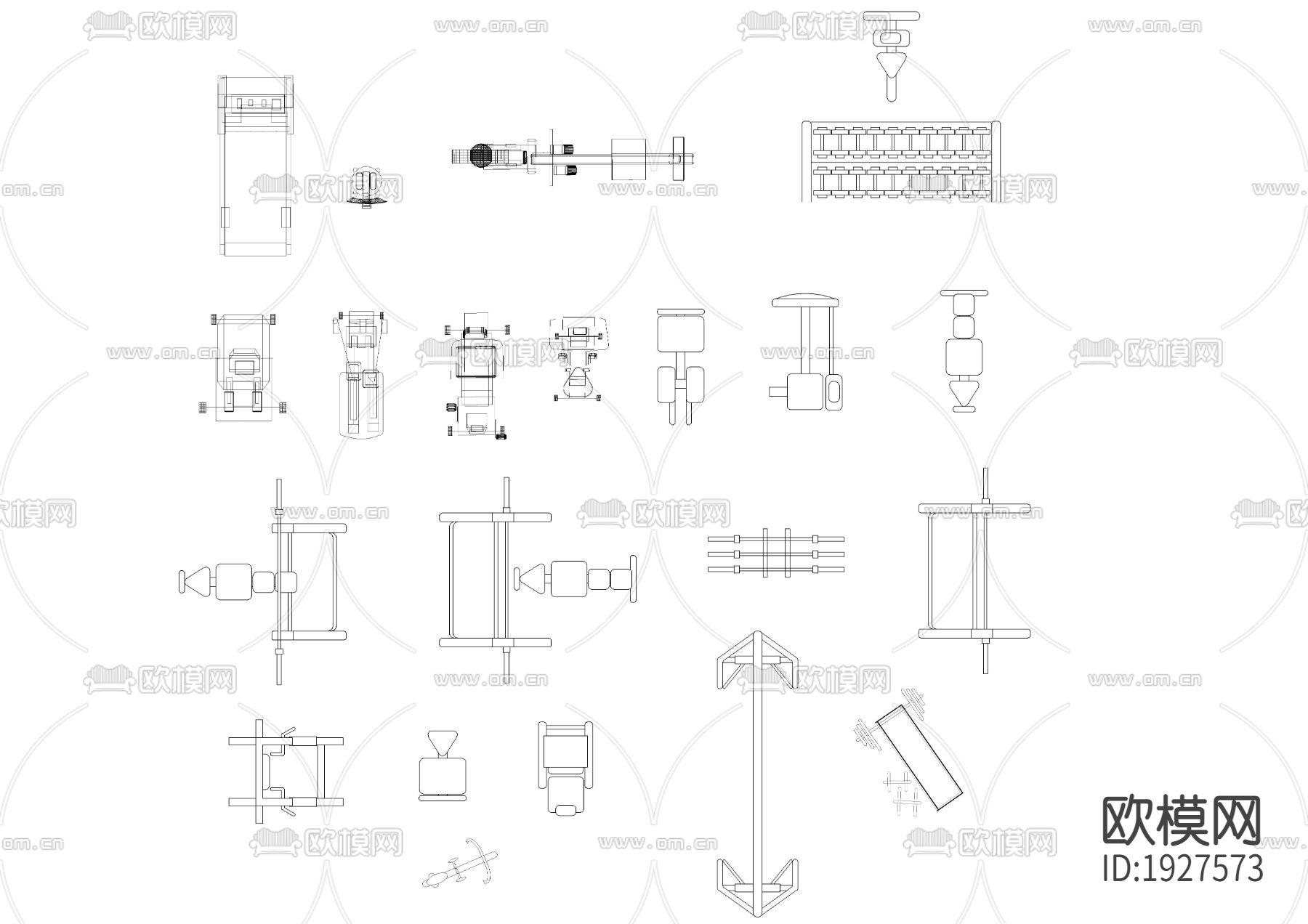 健身器械cad图库下载（渲染图2）