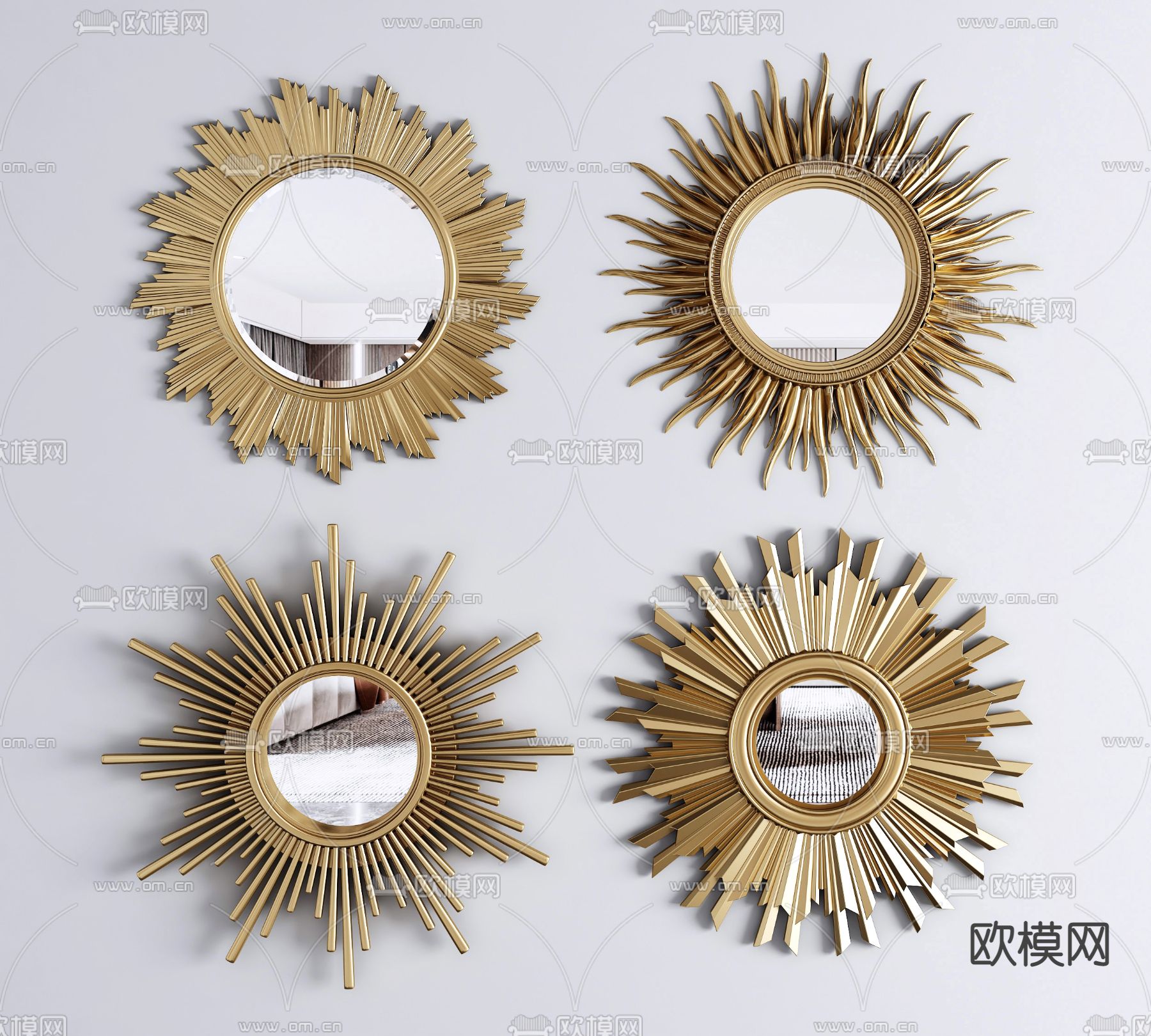 简欧镜子装饰镜su模型下载（渲染图1）