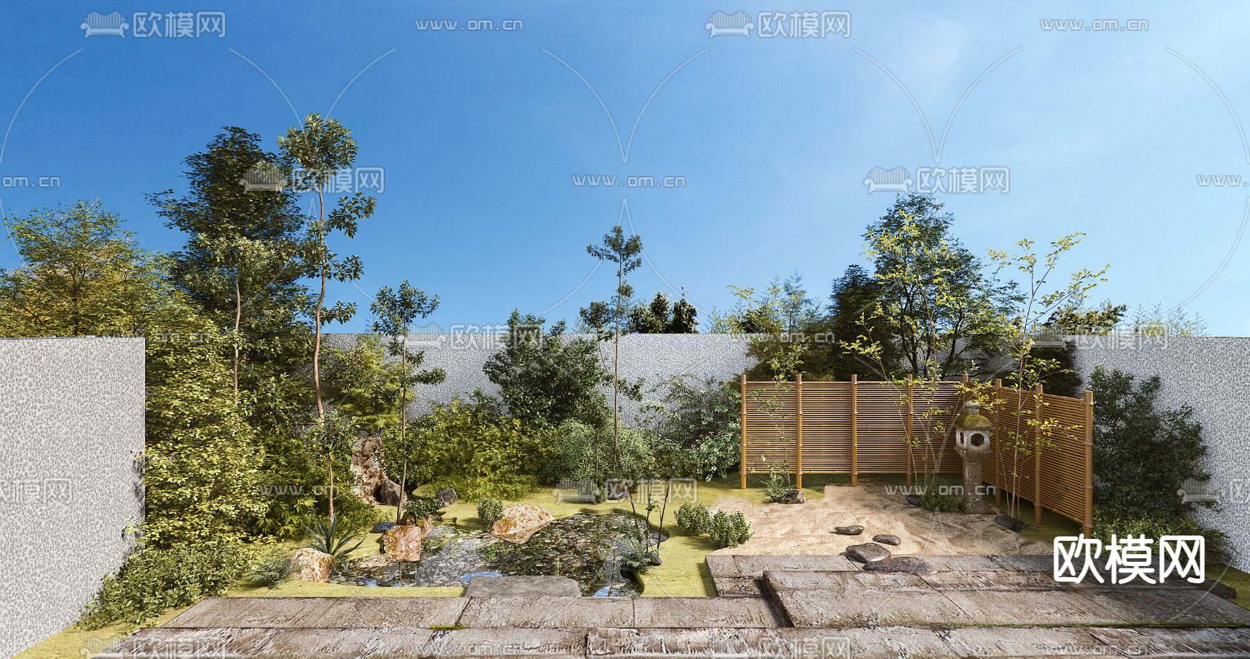新中式杂木庭院3d模型下载_ID11773928_3dmax免费模型-欧模网