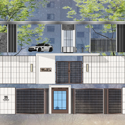 现代铁艺大门门头su模型