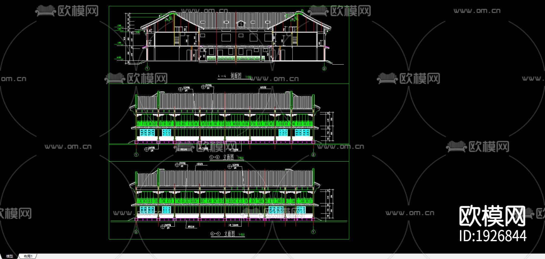 苏区民居剖立面图下载