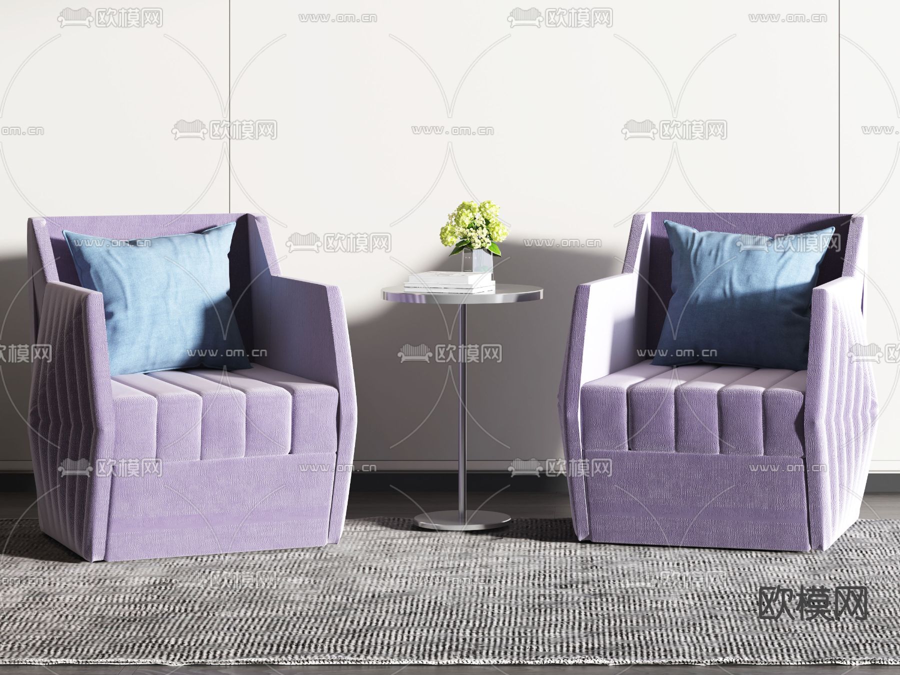 现代绒布单人沙发3d模型下载