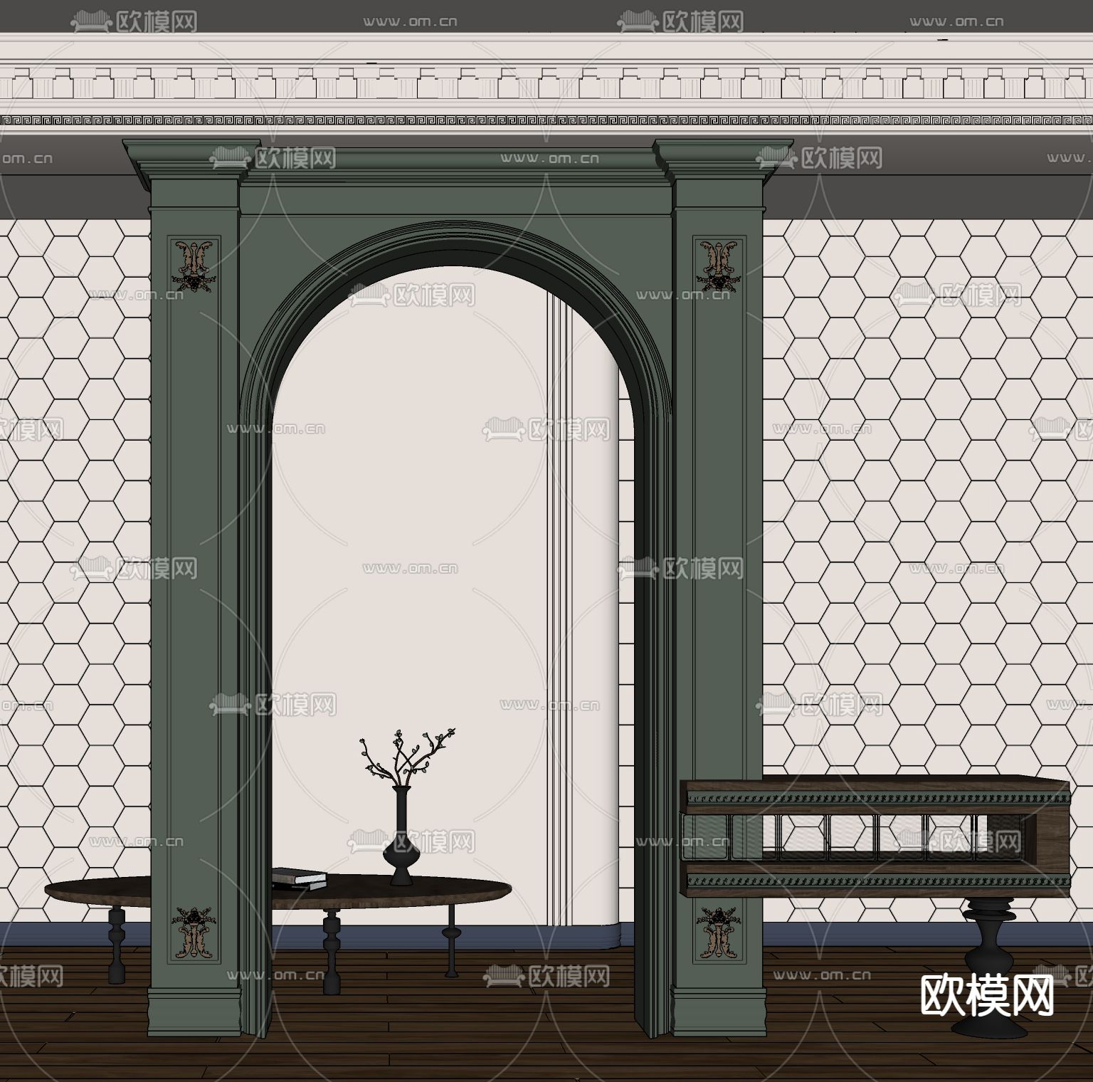 法式拱门隔断su模型下载（渲染图2）