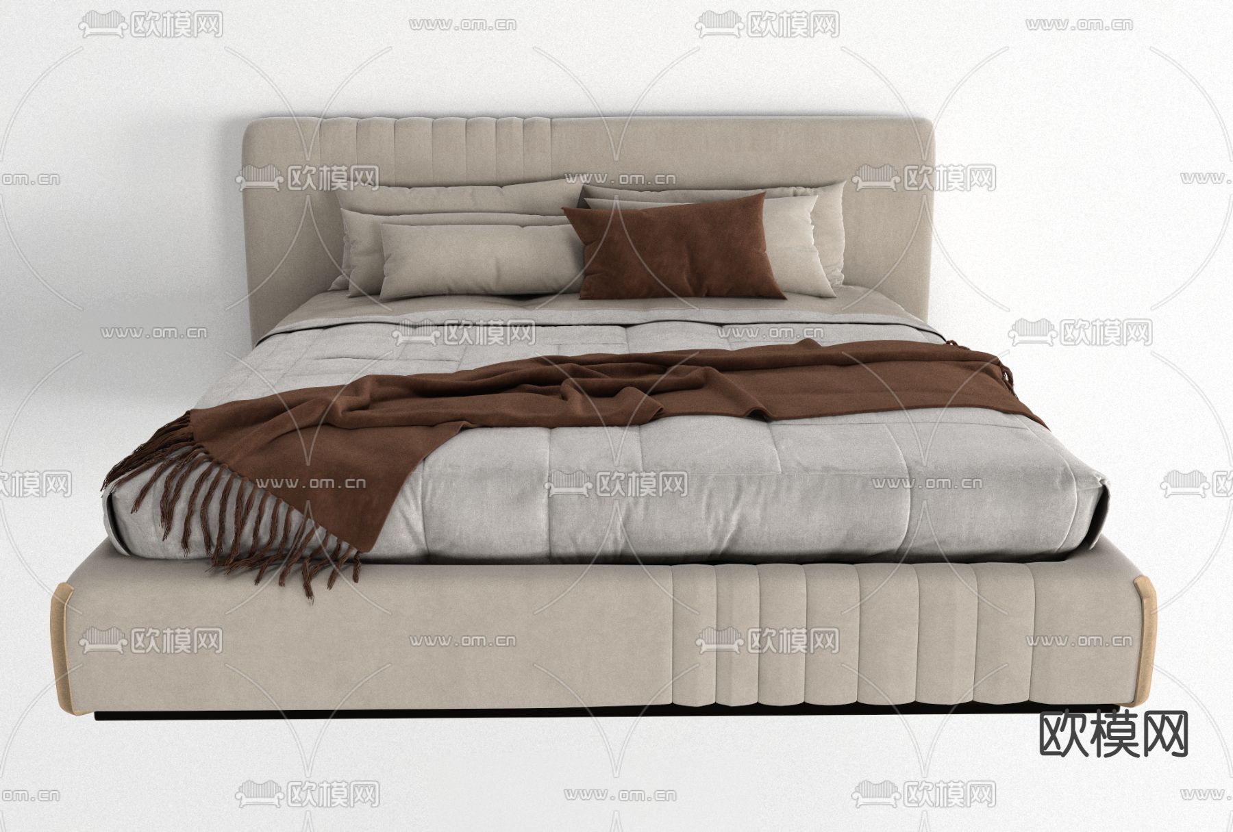 现代布艺双人床免费3d模型下载