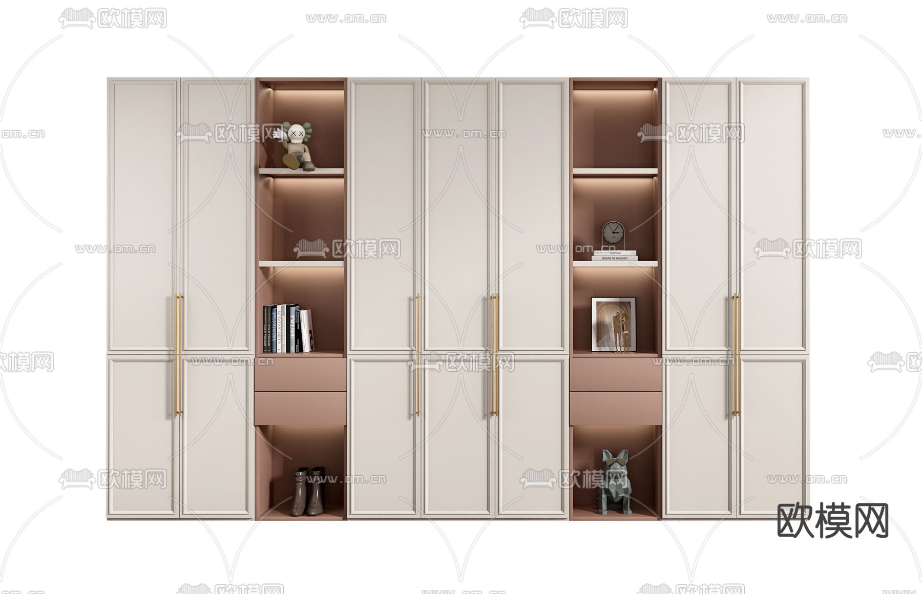 简欧书柜su模型下载（渲染图1）