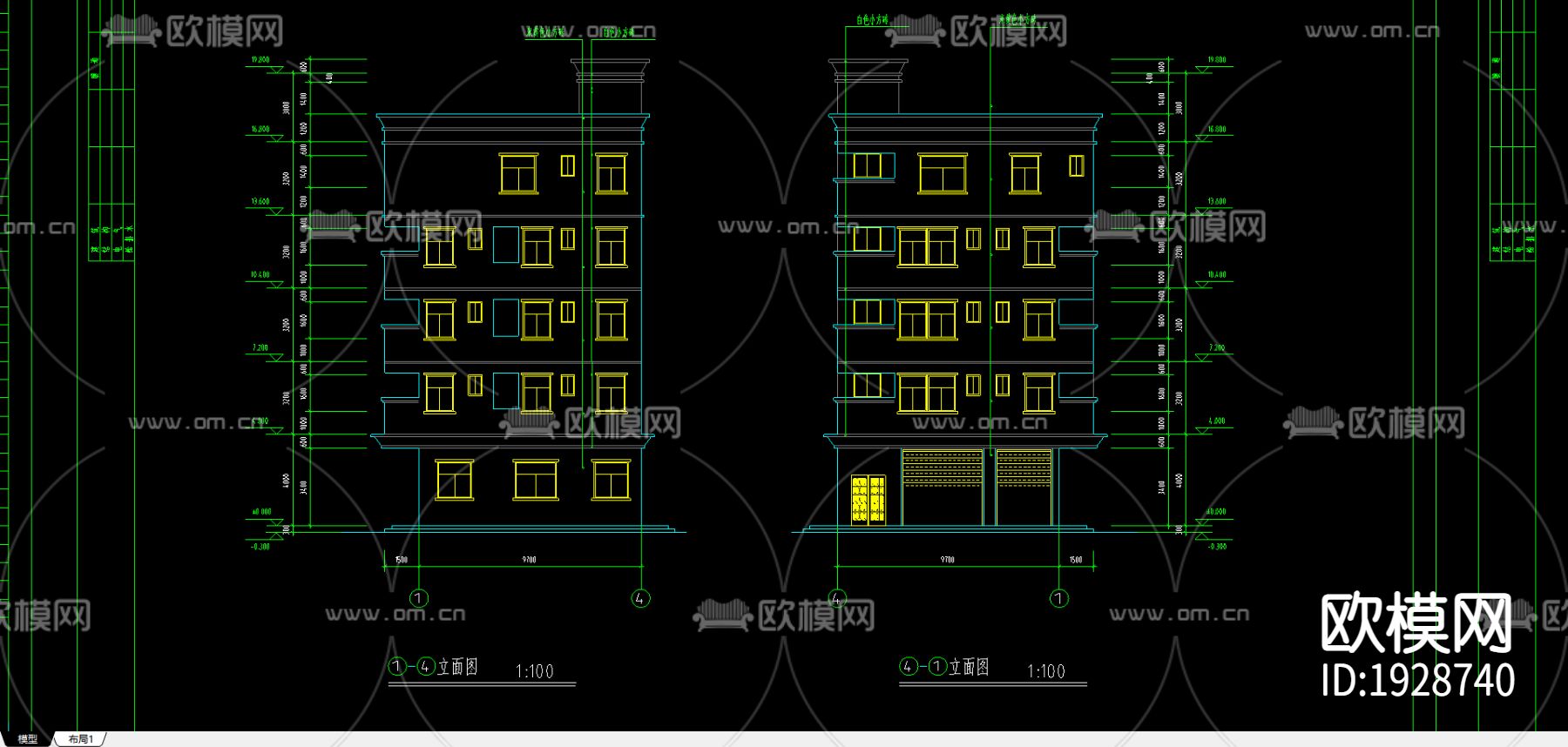 住宅楼建筑cad施工图下载（渲染图1）