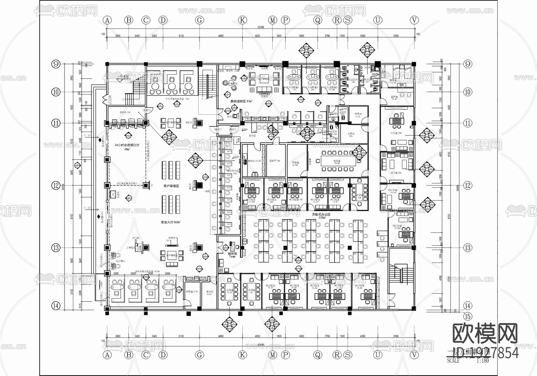某民生银行CAD施工图下载（渲染图1）