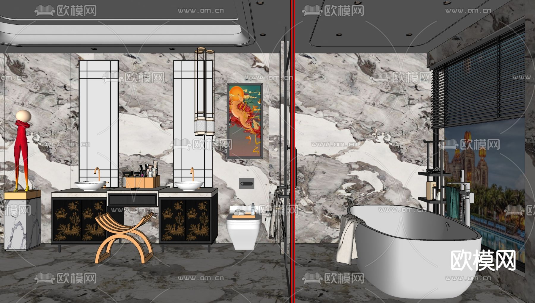 现代浴室卫生间su模型下载（渲染图2）
