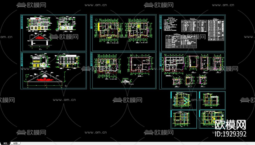 别墅cad平面布置图-免费3dmax模型库-欧模网