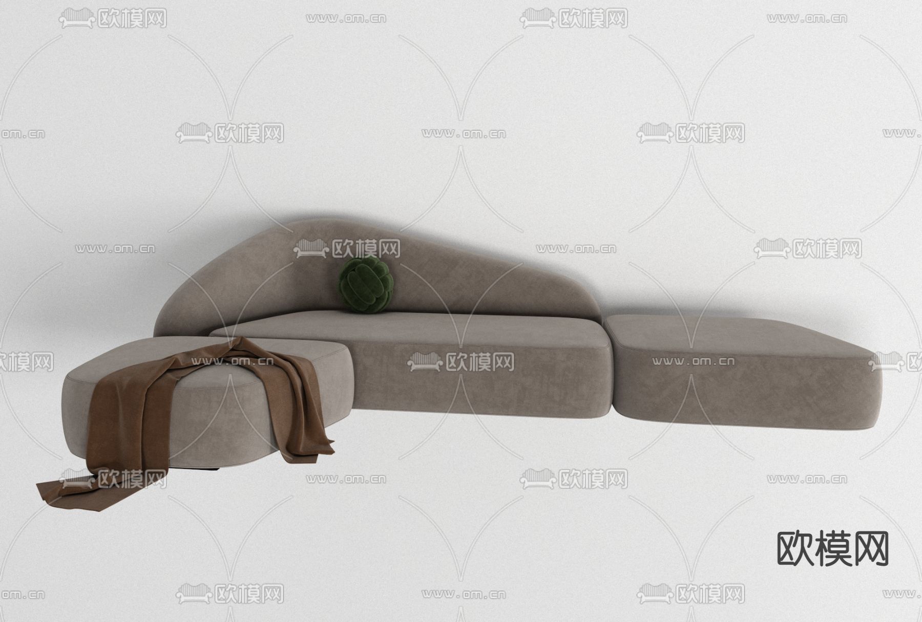 现代布艺拐角沙发免费3d模型下载