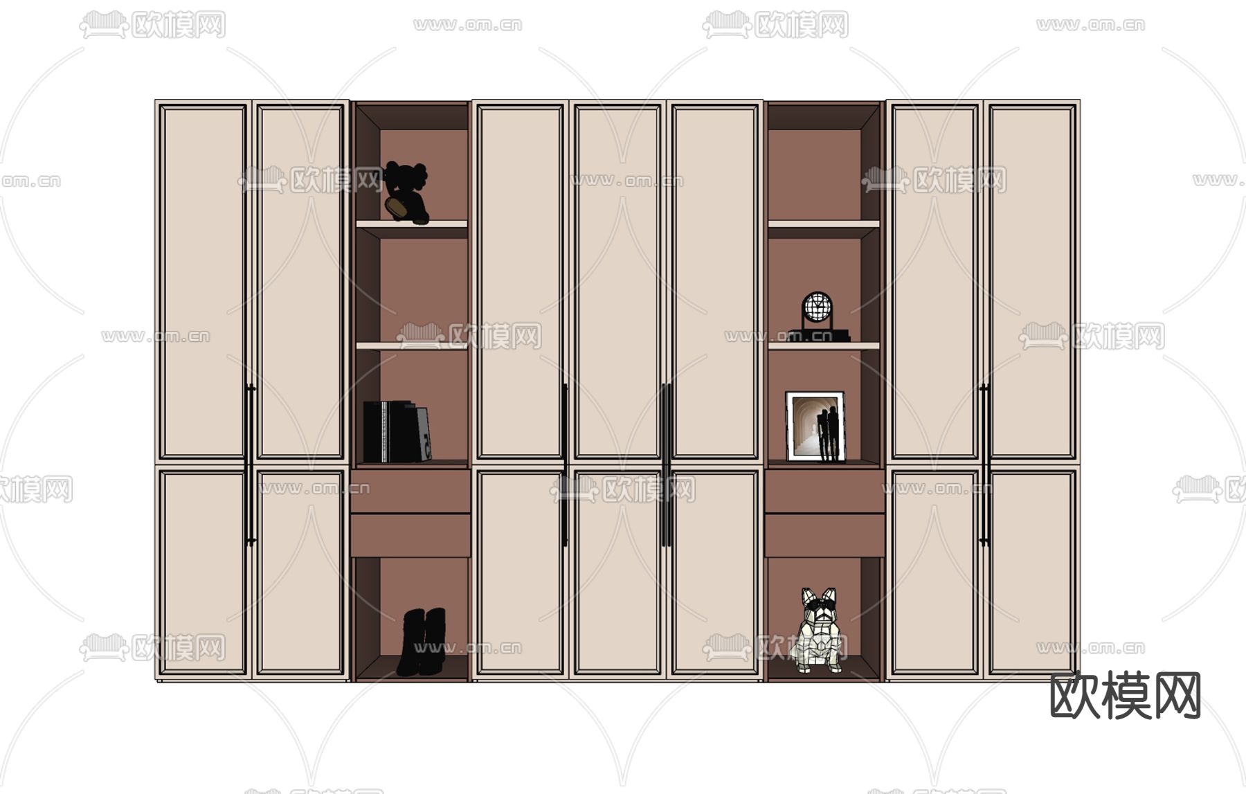 简欧书柜su模型下载（渲染图2）