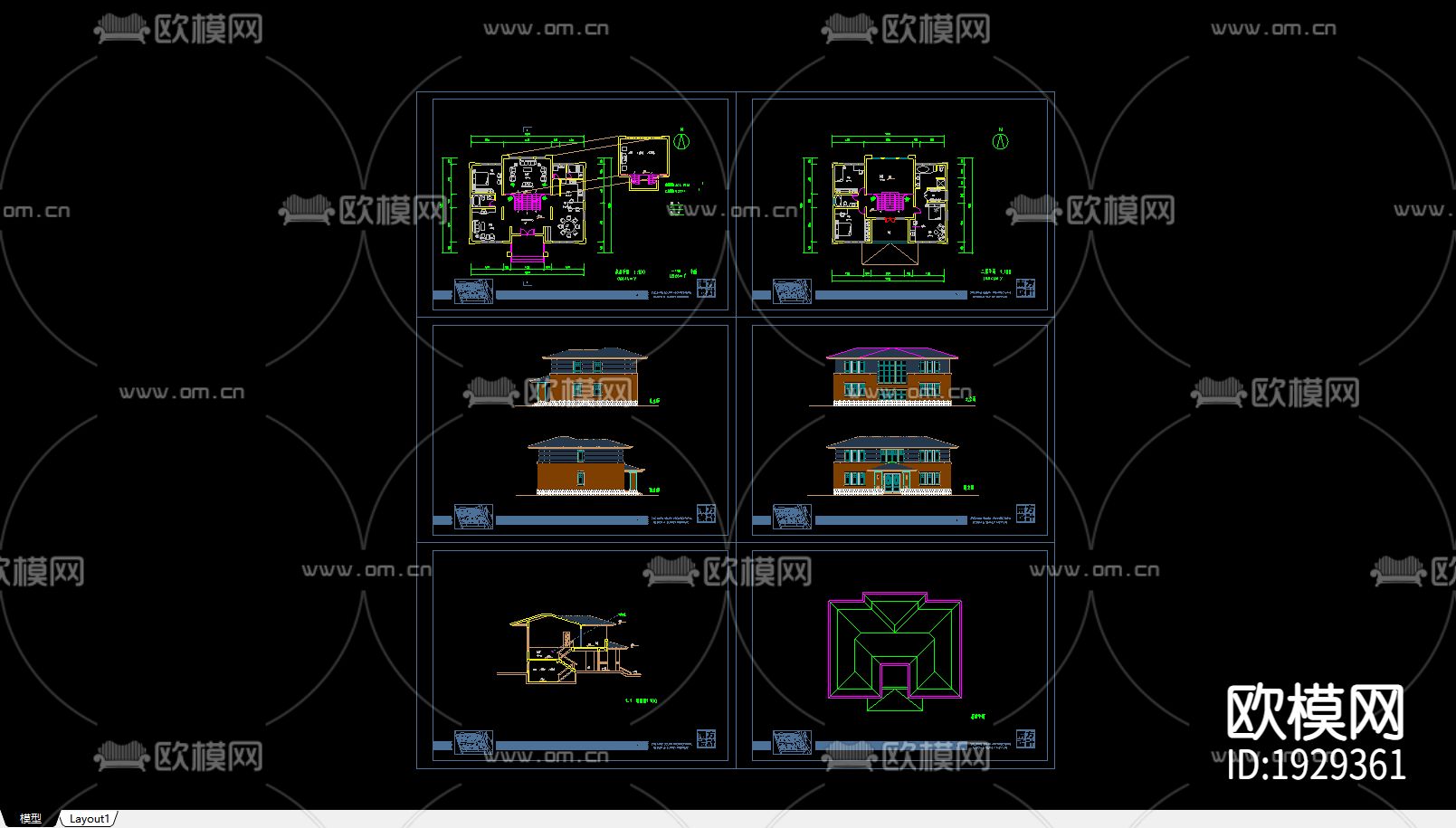 别墅cad平面布置图下载（渲染图1）